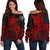 American Samoa Polynesian Off Shoulder Sweater (Women) - Polynesian Turtle (Full Red) Red - Polynesian Pride