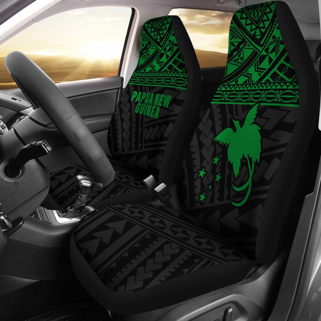 Papua New Guinea Car Seat Covers - Papua New Guinea Green FLag Polynesian Tattoo Universal Fit Green - Polynesian Pride