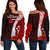 Kosrae Micronesia Women's Off Shoulder Sweater - Coat Of Arm With Hibiscus Red - Polynesian Pride