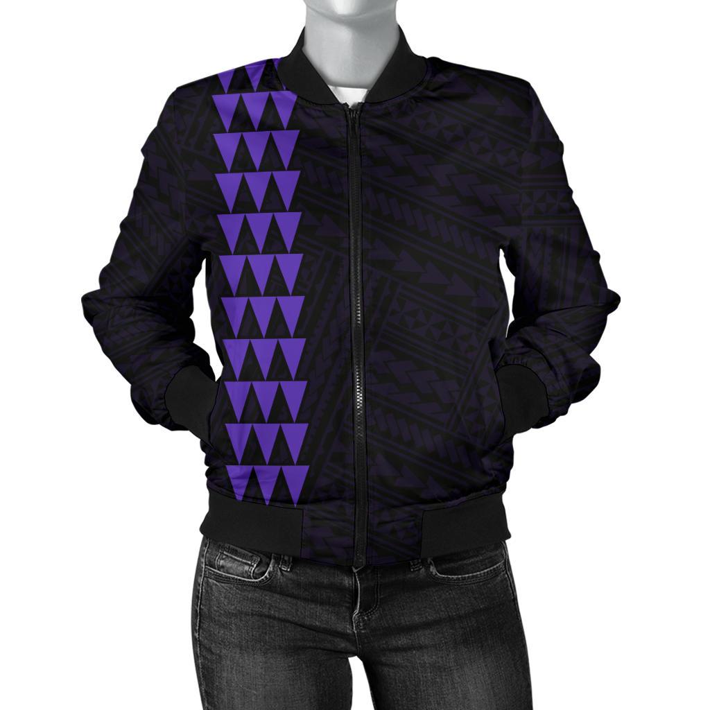 Hawaii Kakau Polynesian Three Turtles Map Women's Bomber Jacket - Purple Purple - Polynesian Pride