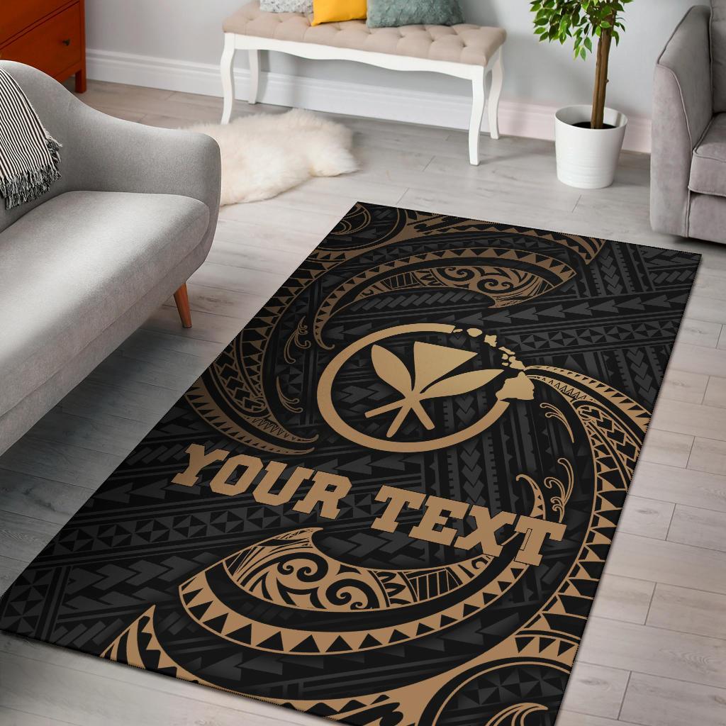 Hawaii Polynesian Custom Personalised Area Rug - Gold Tribal Wave Blue - Polynesian Pride