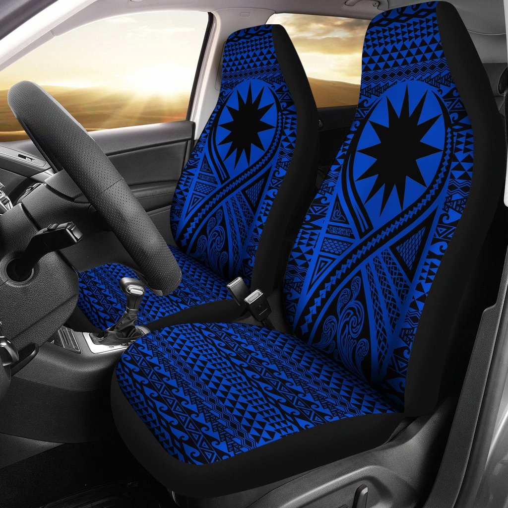 Nauru Car Seat Cover - Nauru FLag Polynesian Tattoo Blue Universal Fit Blue - Polynesian Pride