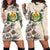 Tonga Hoodie Dress - Tonga Crown & Beige Hibiscus White - Polynesian Pride