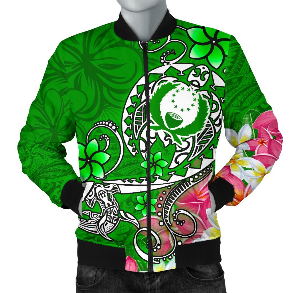 Pohnpei Men's Bomber Jacket - Turtle Plumeria (Green) Green - Polynesian Pride