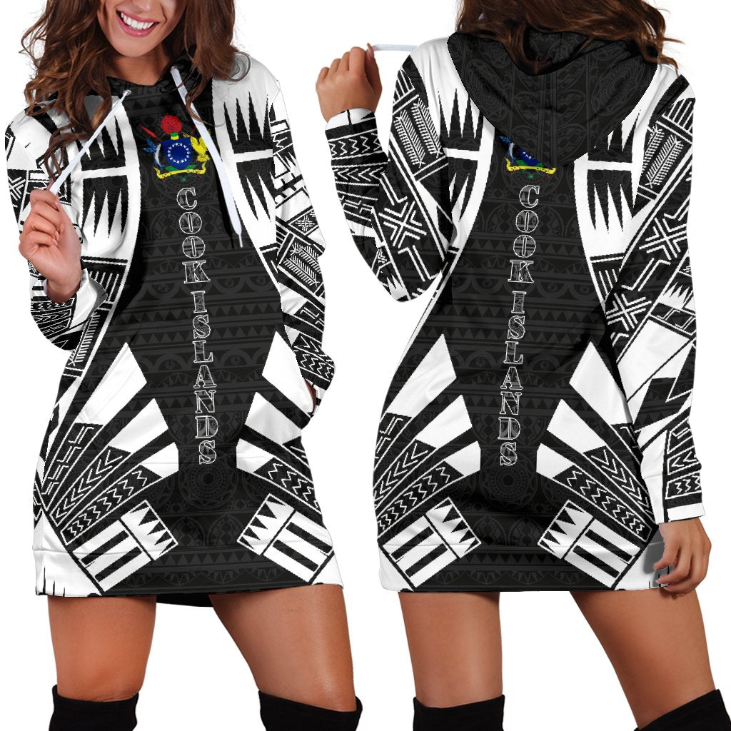 Cook Islands Hoodie Dress - Polynesian Tattoo Black Black - Polynesian Pride