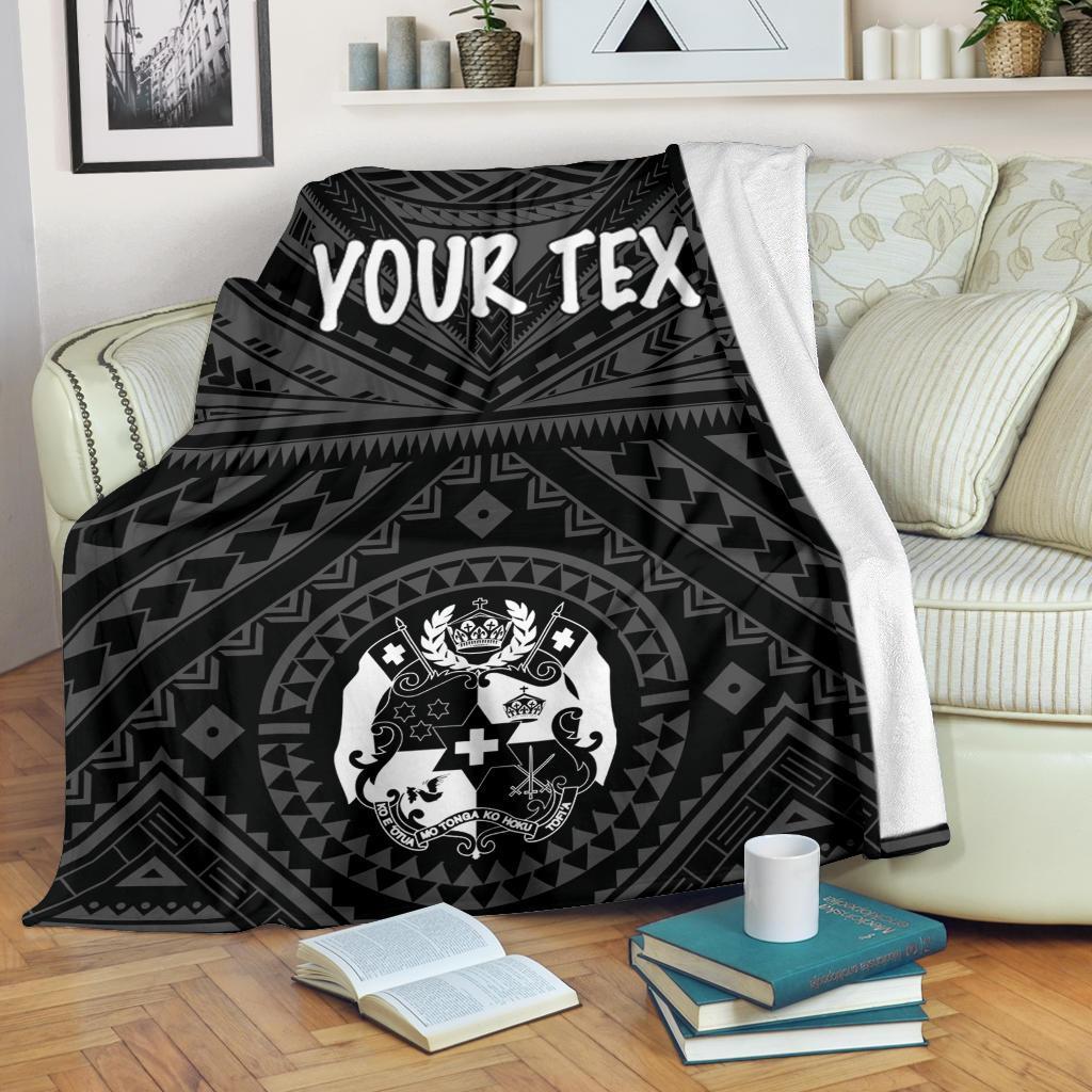 Tonga Personalised Premium Blanket - Tonga Seal With Polynesian Tattoo Style (Black) White - Polynesian Pride