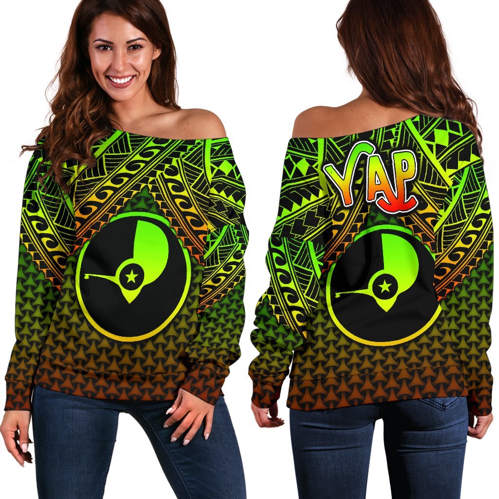 Polynesian Yap Women's Off Shoulder Sweater - Reggae Vintage Polynesian Patterns Art - Polynesian Pride