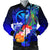 Polynesian Hawaii Custom Personalised Men's Bomber Jacket - Kanaka Maoli Humpback Whale with Tropical Flowers (Blue) Blue - Polynesian Pride