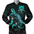 Tuvalu Polynesian Men's Bomber Jacket - Turtle With Blooming Hibiscus Turquoise Turquoise - Polynesian Pride