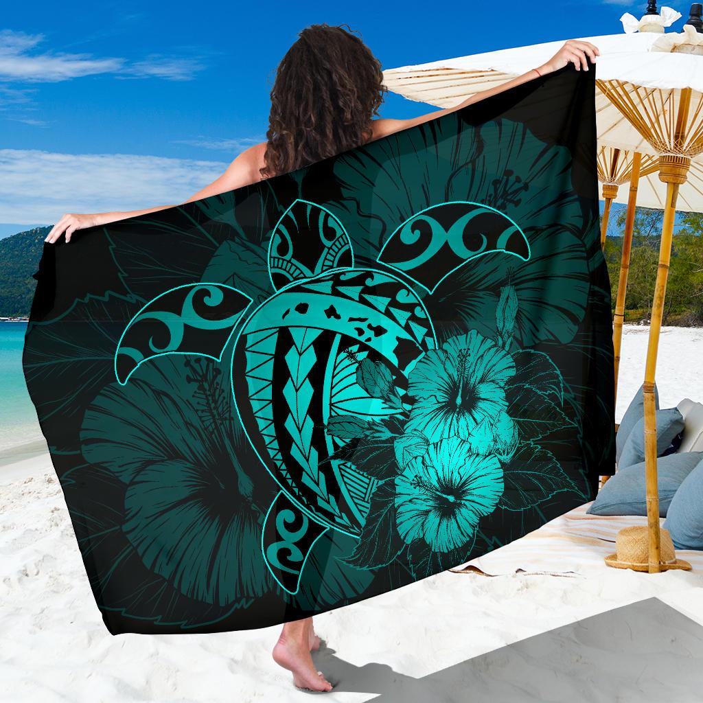 Hawaii Hibiscus Sarong - Harold Turtle - Turquoise Sarong One Size Blue - Polynesian Pride