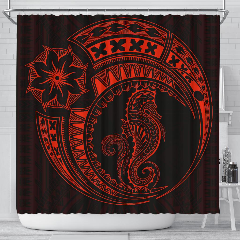 Seahorse Polynesian Shower Curtain - Polynesian Tattoo Red 177 x 172 (cm) Red - Polynesian Pride