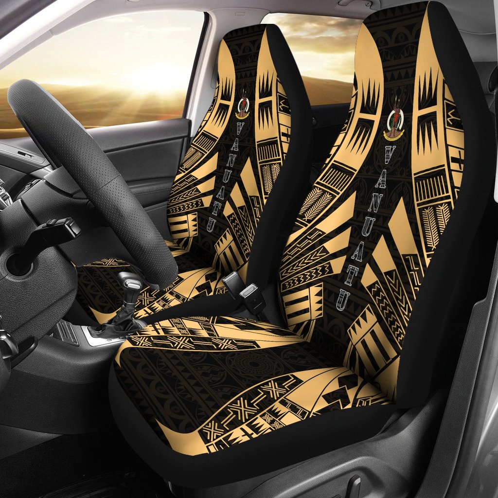 Vanuatu Car Seat Covers - Polynesian Tattoo Gold Universal Fit Gold - Polynesian Pride