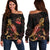 Vanuatu Polynesian Women's Off Shoulder Sweater - Turtle With Blooming Hibiscus Gold Gold - Polynesian Pride