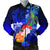 Pohnpei Custom Personalised Men's Bomber Jacket - Humpback Whale with Tropical Flowers (Blue) Blue - Polynesian Pride