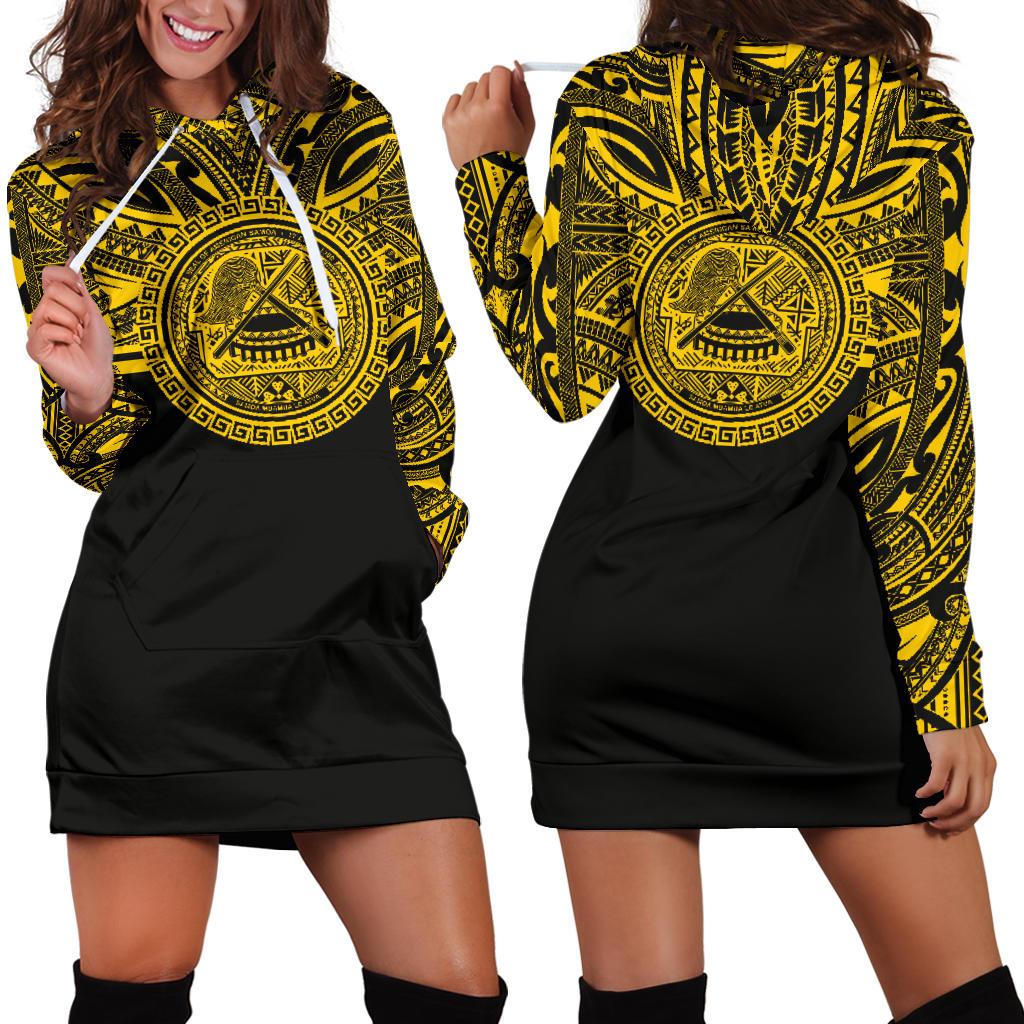 American Samoa Women Hoodie Dress - American Samoa Coat Of Arms Polynesian Gold Black Gold - Polynesian Pride