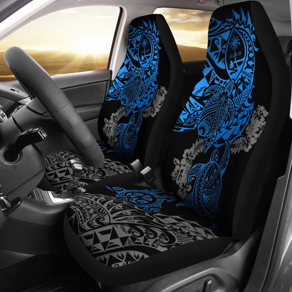 Guam Polynesian Car Seat Covers - Blue Turtle Flowing Universal Fit Blue - Polynesian Pride