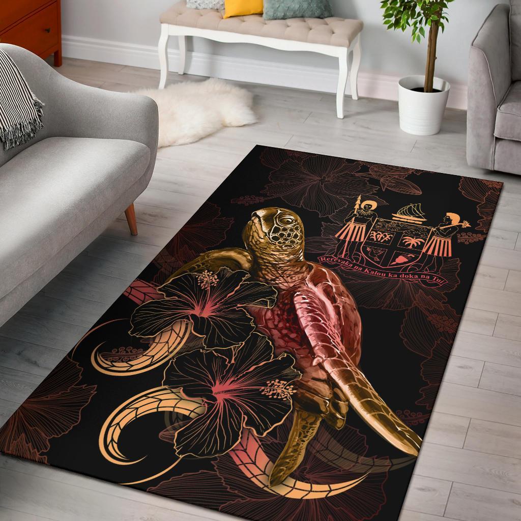 FiJi Polynesian Area Rugs - Turtle With Blooming Hibiscus Gold Gold - Polynesian Pride