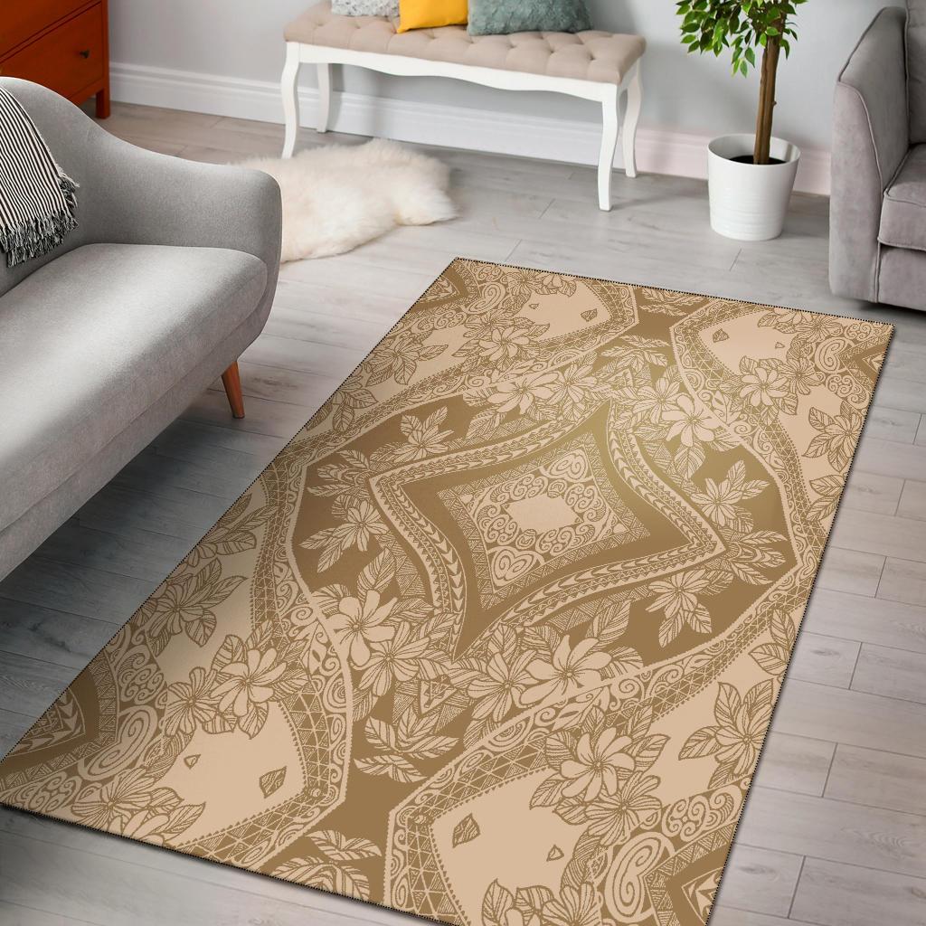 Hawaii Area Rug Polynesian Plumeria Mix AH Rug Gold - Polynesian Pride