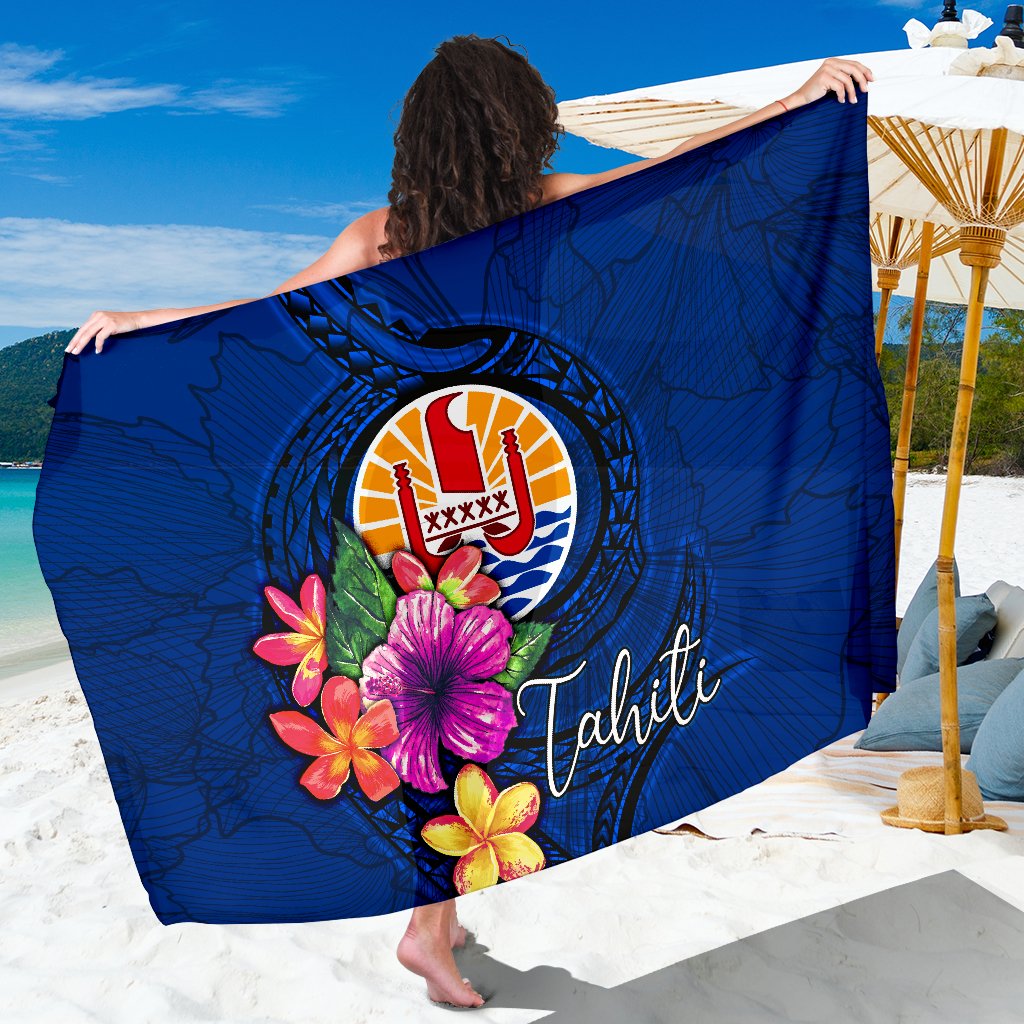 Tahiti Polynesian Sarong - Floral With Seal Blue Women One Size Blue - Polynesian Pride