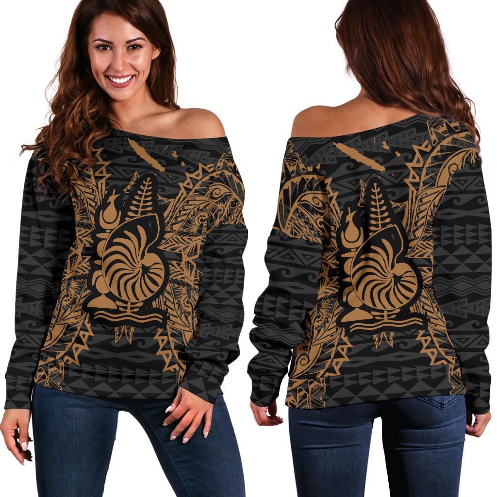 New Caledonia Polynesian Shoulder Sweater Map Gold Gold - Polynesian Pride