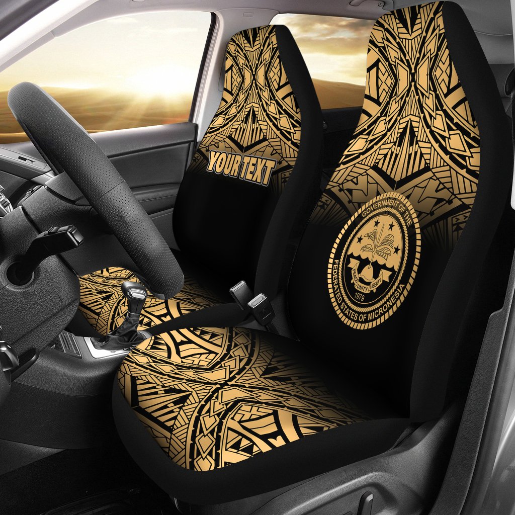 Federated States of Micronesia Car Seat Covers - FSM Seal Polynesian Tattoo Fog Gold Universal Fit Gold - Polynesian Pride