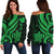 Wallis and Futuna Women's Off Shoulder Sweater - Green Tentacle Turtle Green - Polynesian Pride