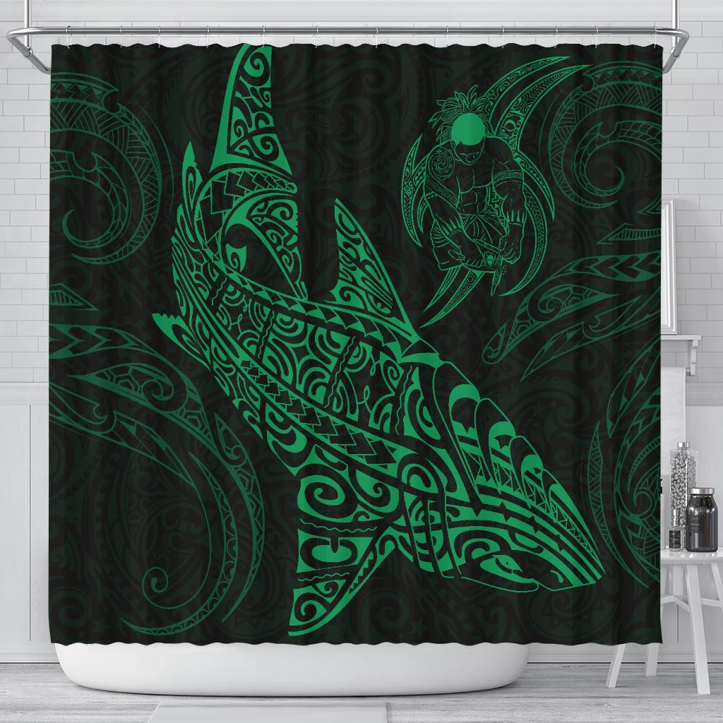 Shark Polynesian Shower Curtain - Polynesian Tattoo Green 177 x 172 (cm) Green - Polynesian Pride