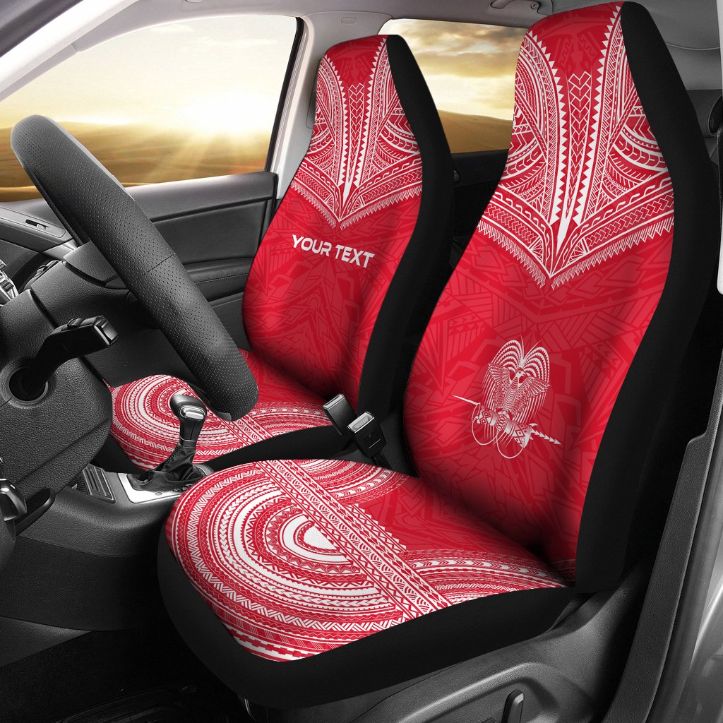 Papua New Guinea Custom Personalised Car Seat Cover - Papua New Guinea Coat Of Arms Polynesian Chief Tattoo Red Version Universal Fit Red - Polynesian Pride