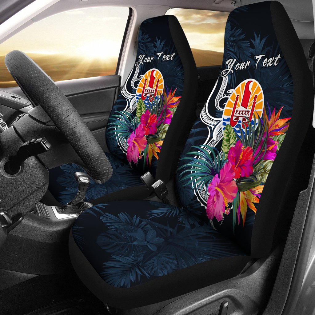 Tahiti Polynesian Custom Personalised Car Seat Covers - Tropical Flower Universal Fit Blue - Polynesian Pride