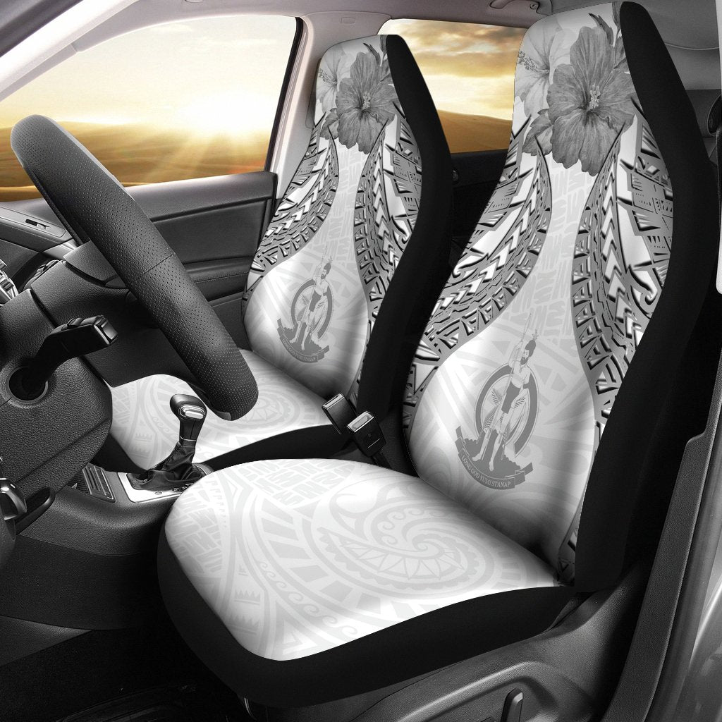 Vanuatu Polynesian Car Seat Covers Pride Seal And Hibiscus White Universal Fit White - Polynesian Pride