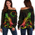 Cook Islands Polynesian Women's Off Shoulder Sweater - Turtle With Blooming Hibiscus Reggae Art - Polynesian Pride