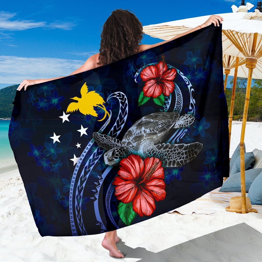 Papua New Guinea Polynesian Sarong - Blue Turtle Hibiscus One Style One Size Blue - Polynesian Pride