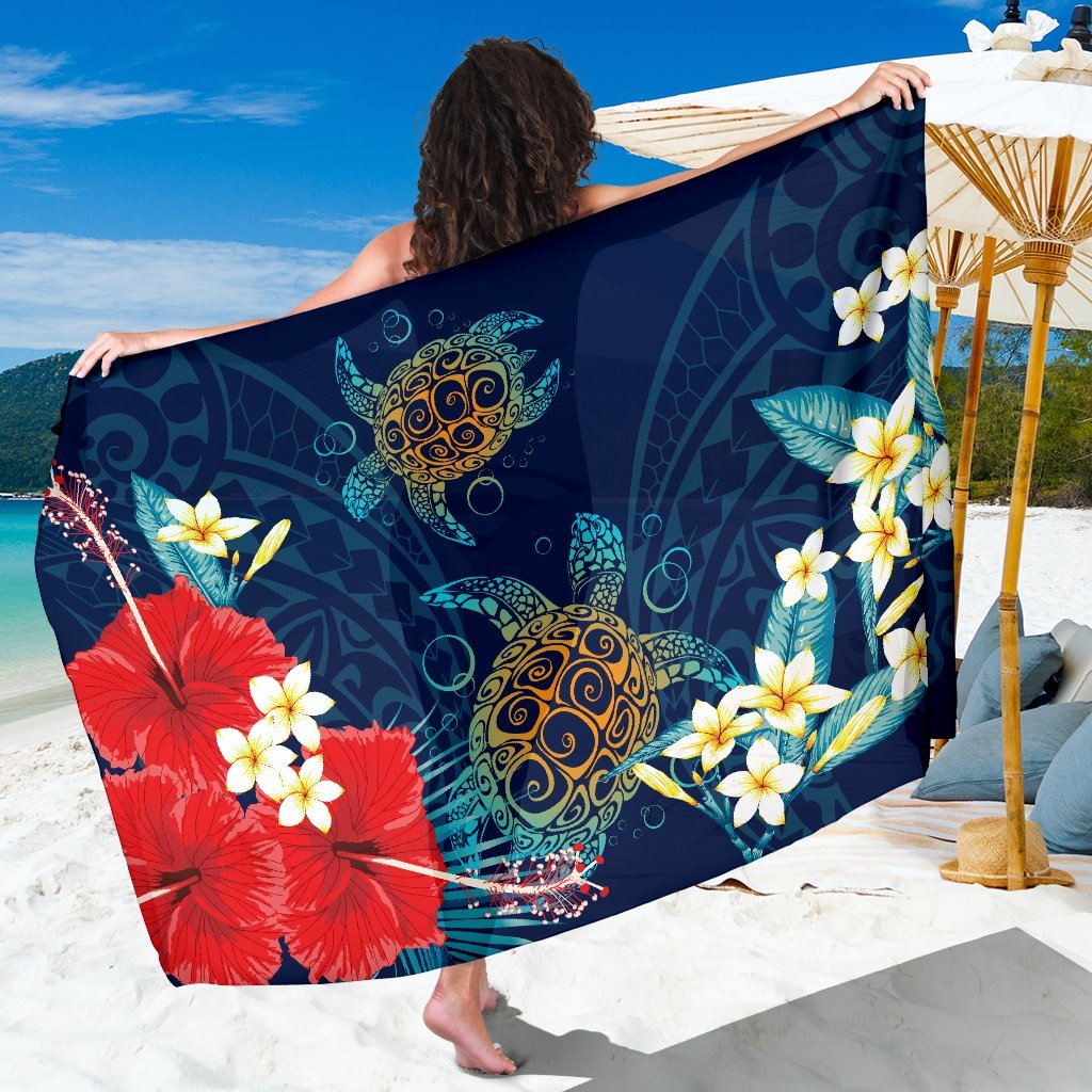 Hawaiian Turtle Hibiscus Polynesian Sarong - Blue - Edna Style - AH Sarong One Size Blue - Polynesian Pride