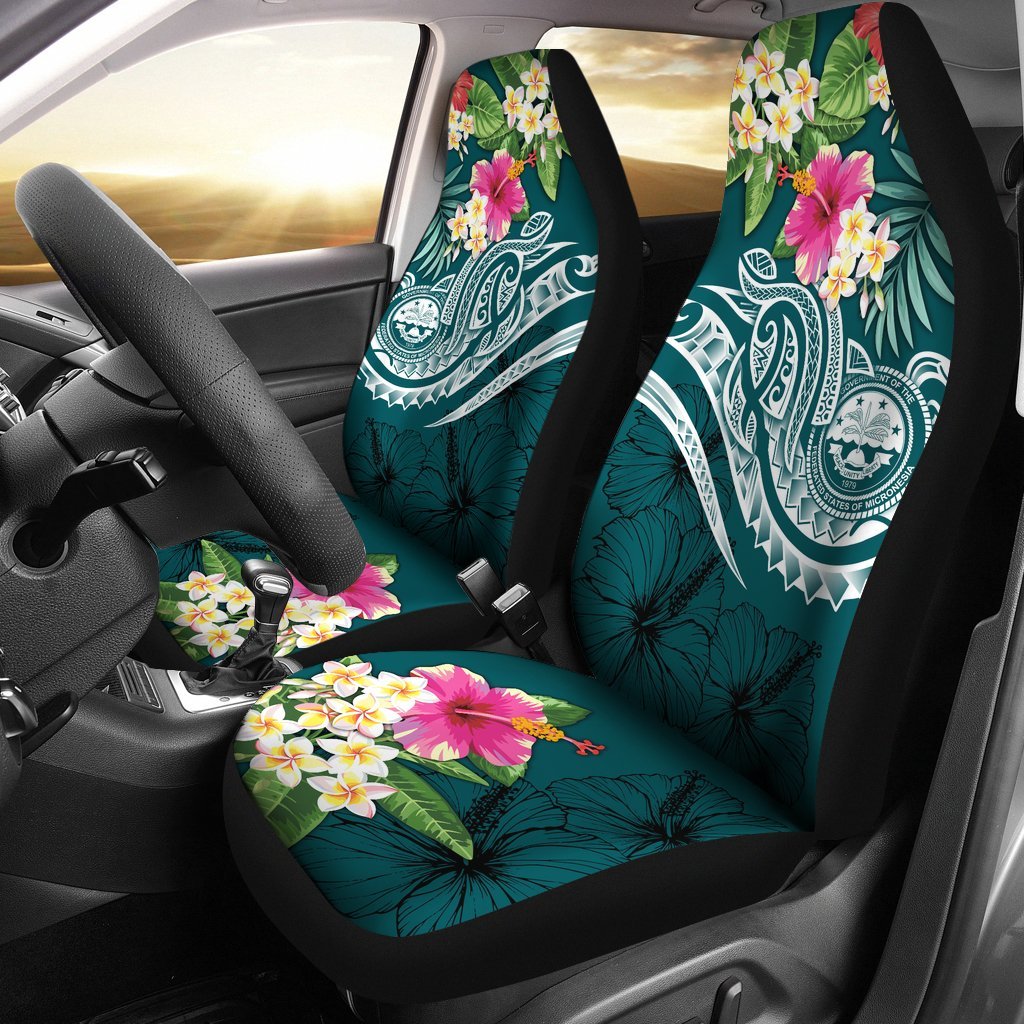 FSM Polynesian Car Seat Covers - Summer Plumeria (Turquoise) Universal Fit Turquoise - Polynesian Pride