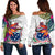 Samoa Women's Off Shoulder Sweater Polynesian Hibiscus White Pattern White - Polynesian Pride