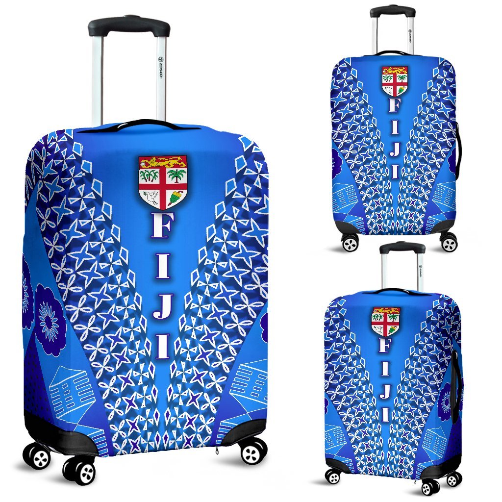 Fiji Drua Luggage Covers Tapa - Style 2 Blue - Polynesian Pride