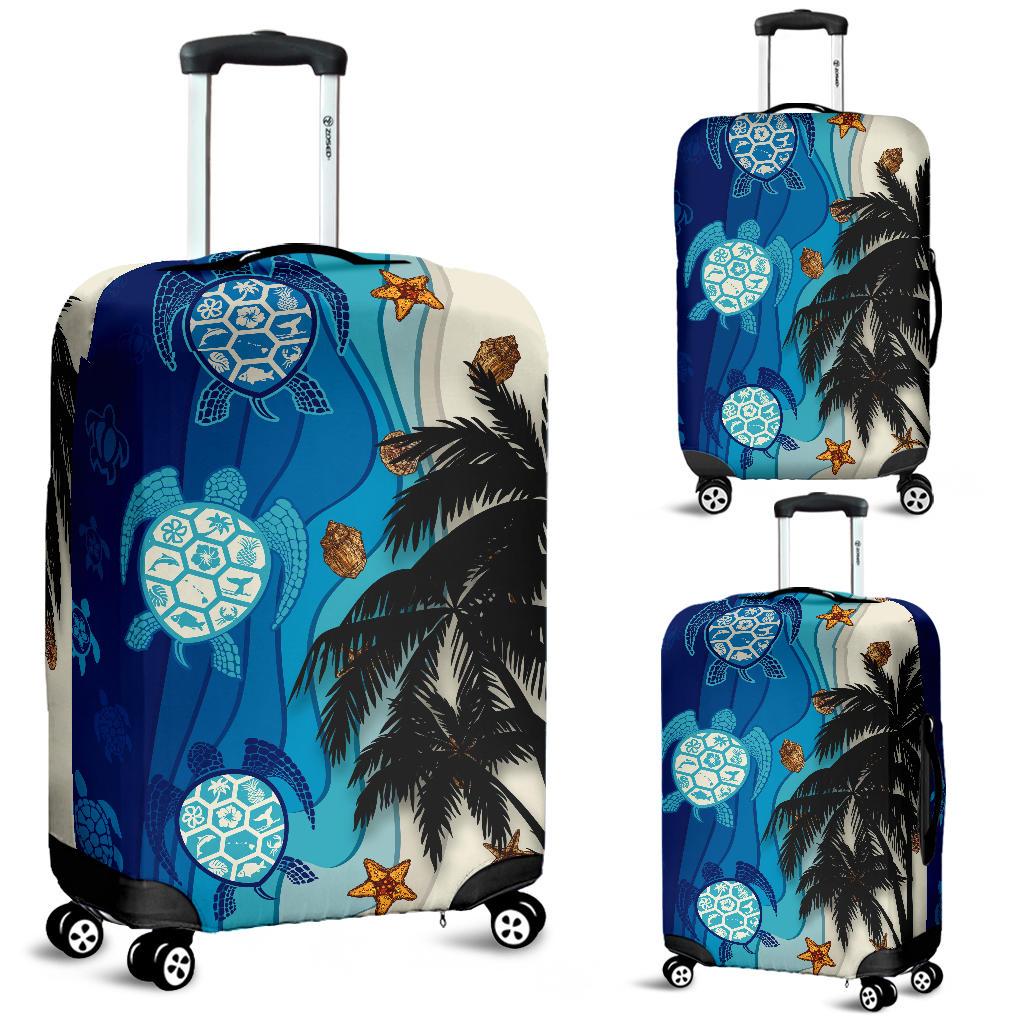 Hawaiian Sea Turtle Symbol Palm Luggage Covers Blue - Polynesian Pride