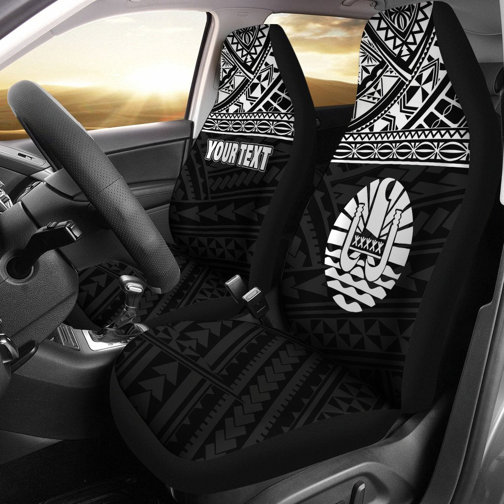 Tahiti Custom Personalised Car Seat Covers - Tahiti Flag Polynesian White Horizontal Universal Fit Black - Polynesian Pride