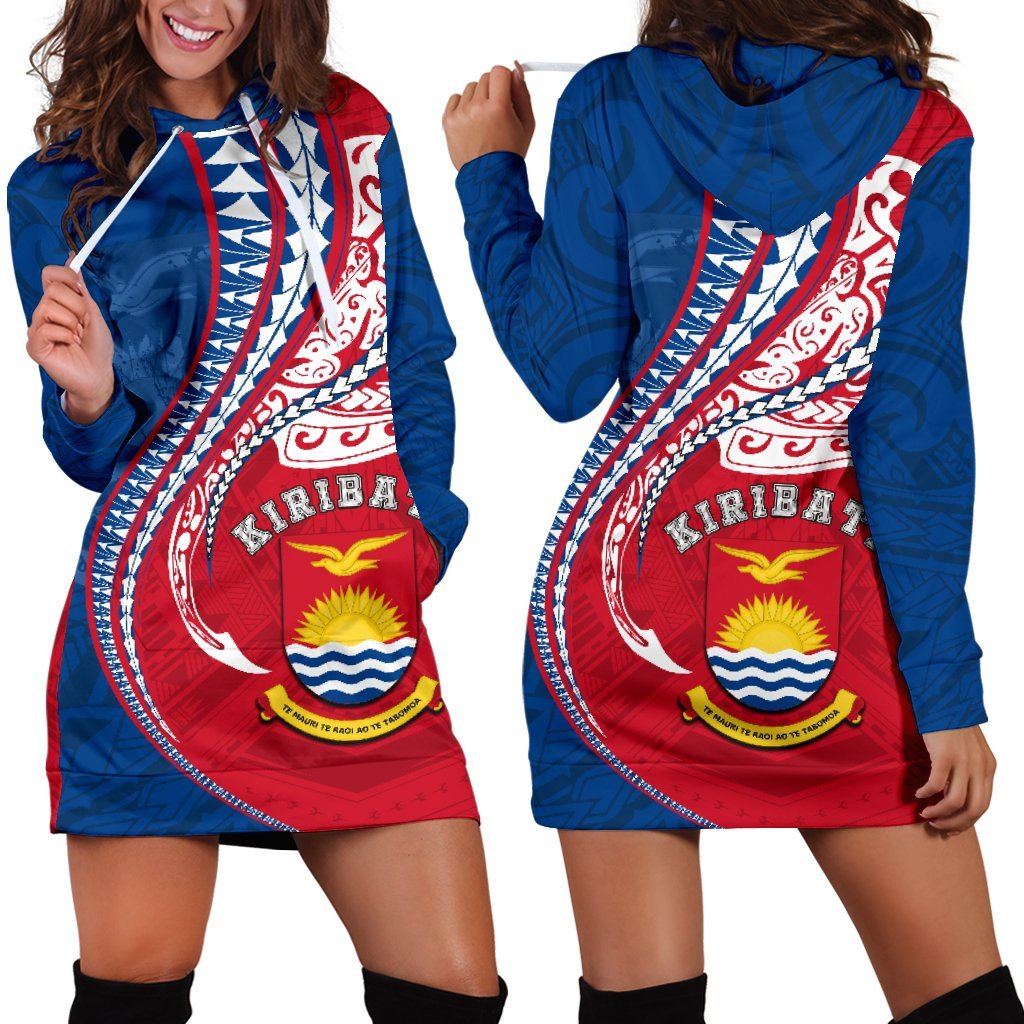 Kiribati Women's Hoodie Dress Kanaloa Tatau Gen KI Red - Polynesian Pride