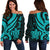 New Caledonia Women's Off Shoulder Sweater - Turquoise Tentacle Turtle Turquoise - Polynesian Pride