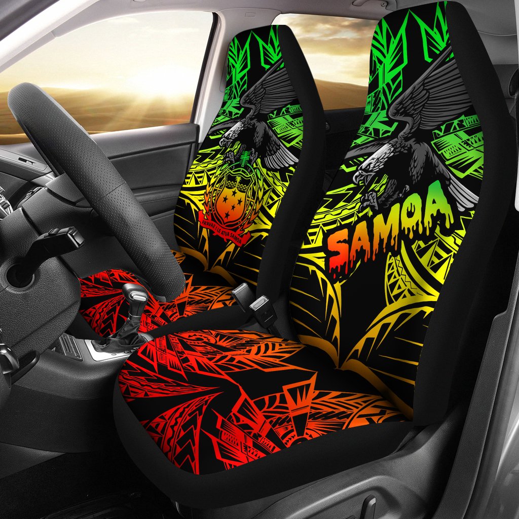 Samoa Polynesian Car Seat Covers - Eagle Tribal Pattern Reggae Universal Fit Reggae - Polynesian Pride