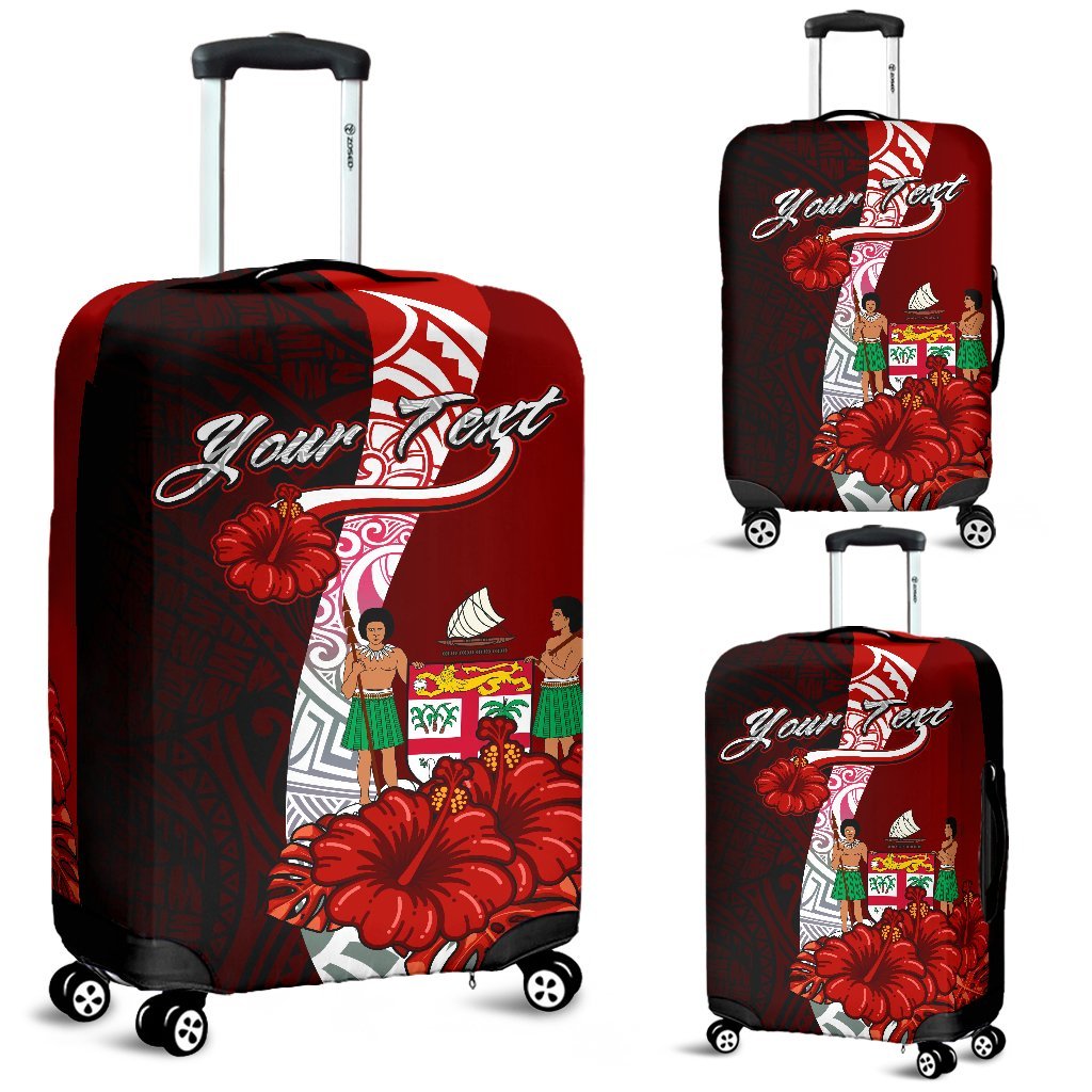 Fiji Polynesian Custom Personalised Luggage Covers - Coat Of Arm With Hibiscus Red - Polynesian Pride