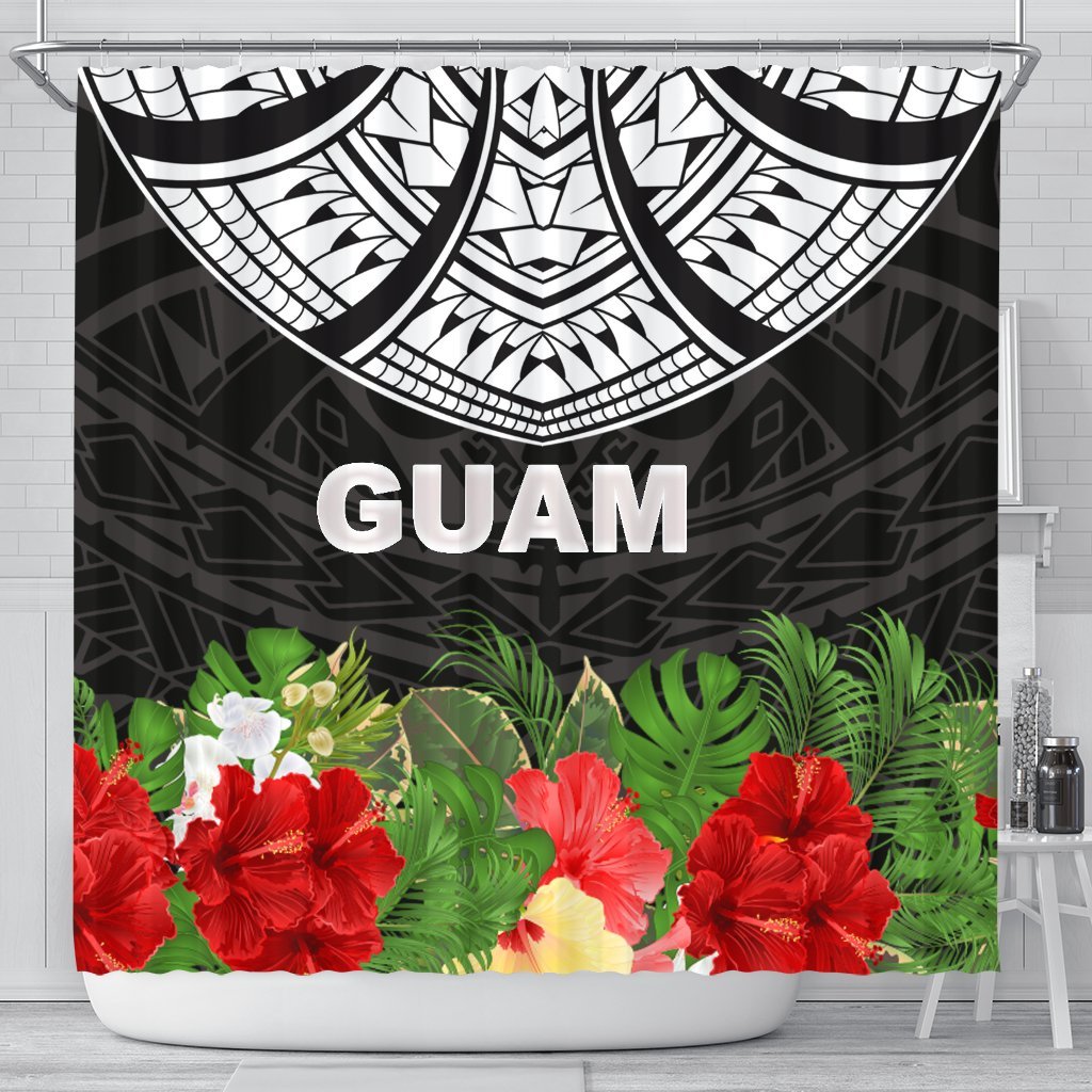 Guam Shower Curtain - Ginger Lei Pattern 177 x 172 (cm) BLACK - Polynesian Pride