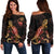 Guam Polynesian Women's Off Shoulder Sweater - Turtle With Blooming Hibiscus Gold Gold - Polynesian Pride