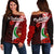 Pohnpei Micronesia Women's Off Shoulder Sweater - Coat Of Arm With Hibiscus Red - Polynesian Pride