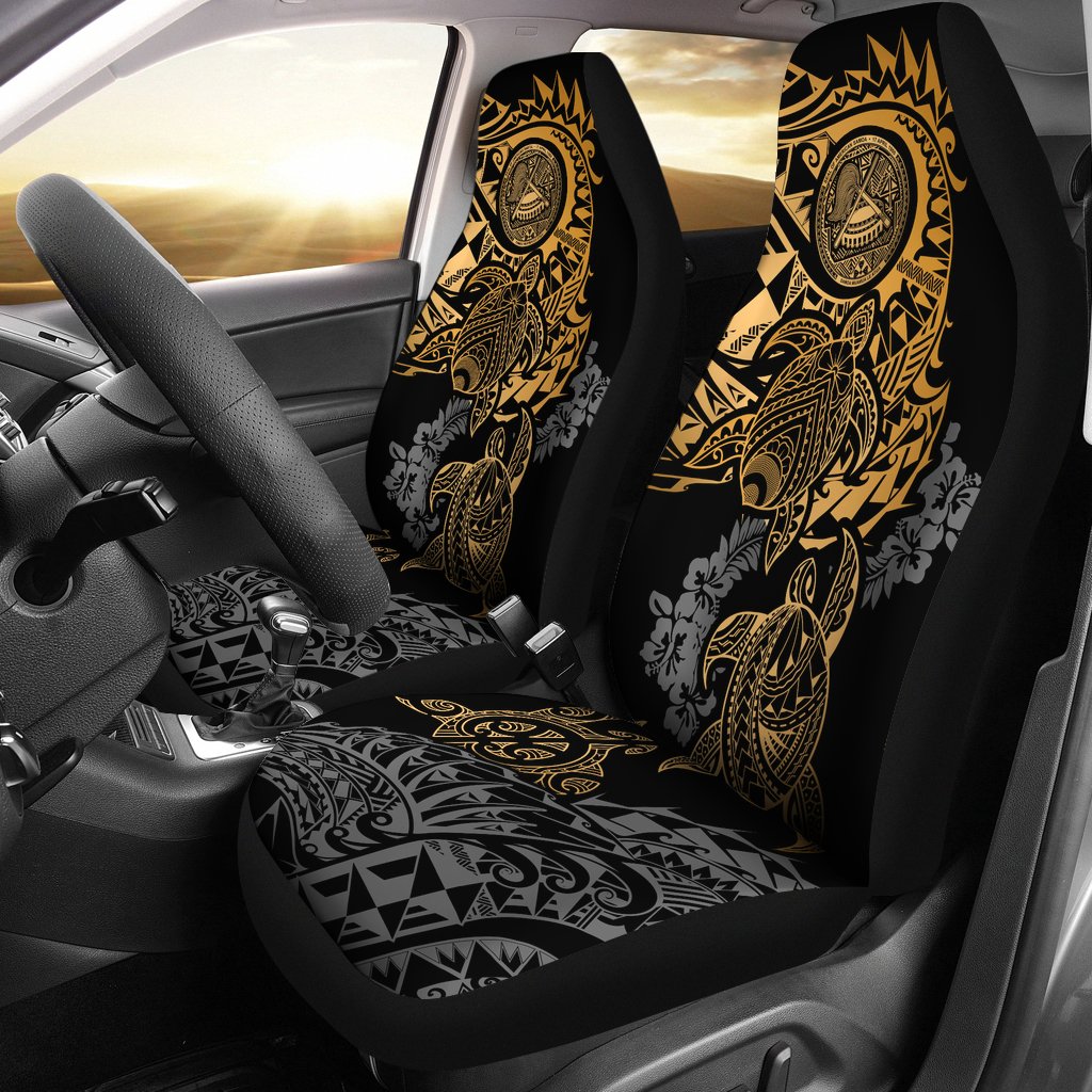 American Samoa Car Seat Covers - American Samoa Seal Gold Turtle Gray Hibiscus Flowing Universal Fit GOLD - Polynesian Pride