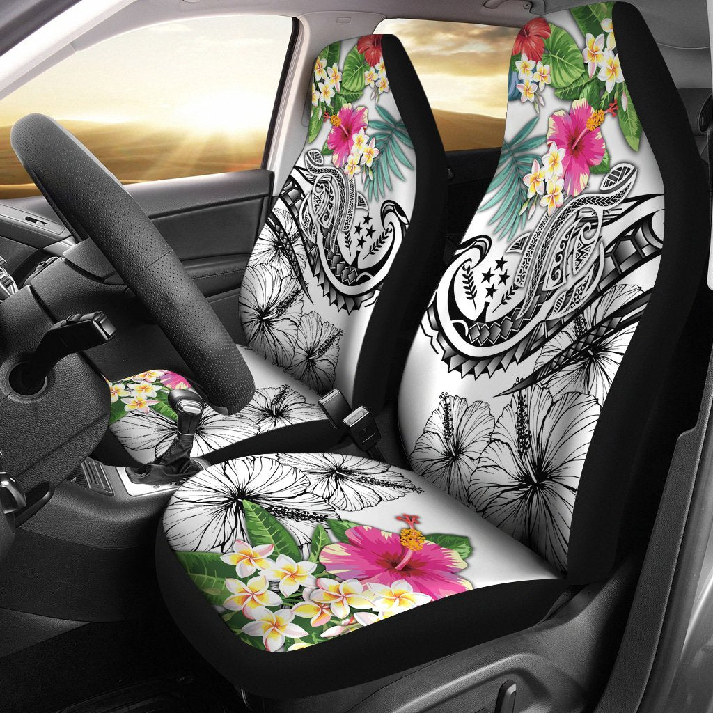 Kosrae Polynesian Car Seat Covers - Summer Plumeria (White) Universal Fit White - Polynesian Pride