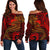 Samoa Women's Off Shoulder Sweater - Red Shark Polynesian Tattoo Red - Polynesian Pride