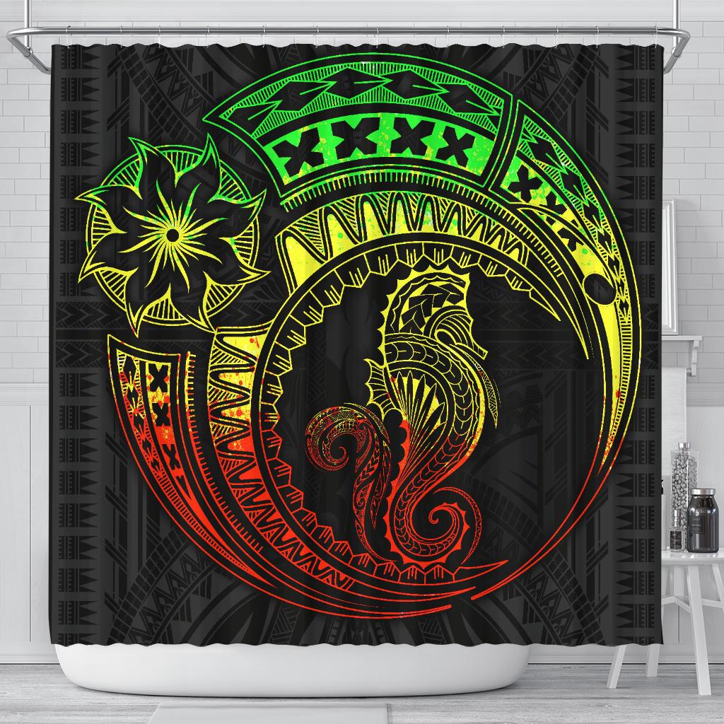 Seahorse Polynesian Shower Curtain - Polynesian Tattoo Reggae 177 x 172 (cm) Reggae - Polynesian Pride