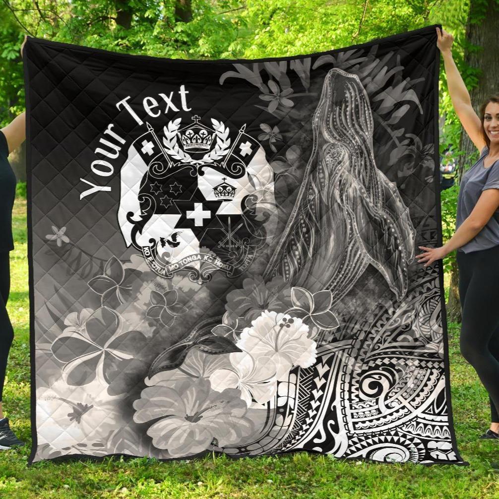 Tonga Custom Personalised Premium Quilt - Humpback Whale with Tropical Flowers (White) - Polynesian Pride